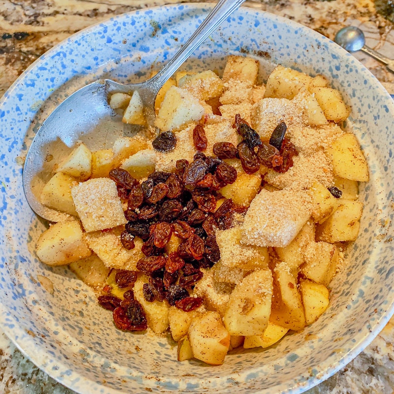 strudel mix for apple strudel recipe in a blue bowl