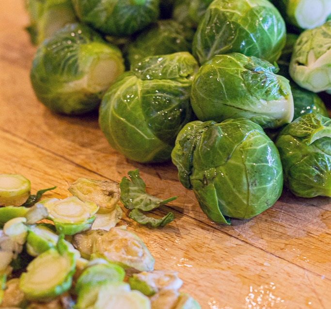 Brussel Sprouts on a cutting board