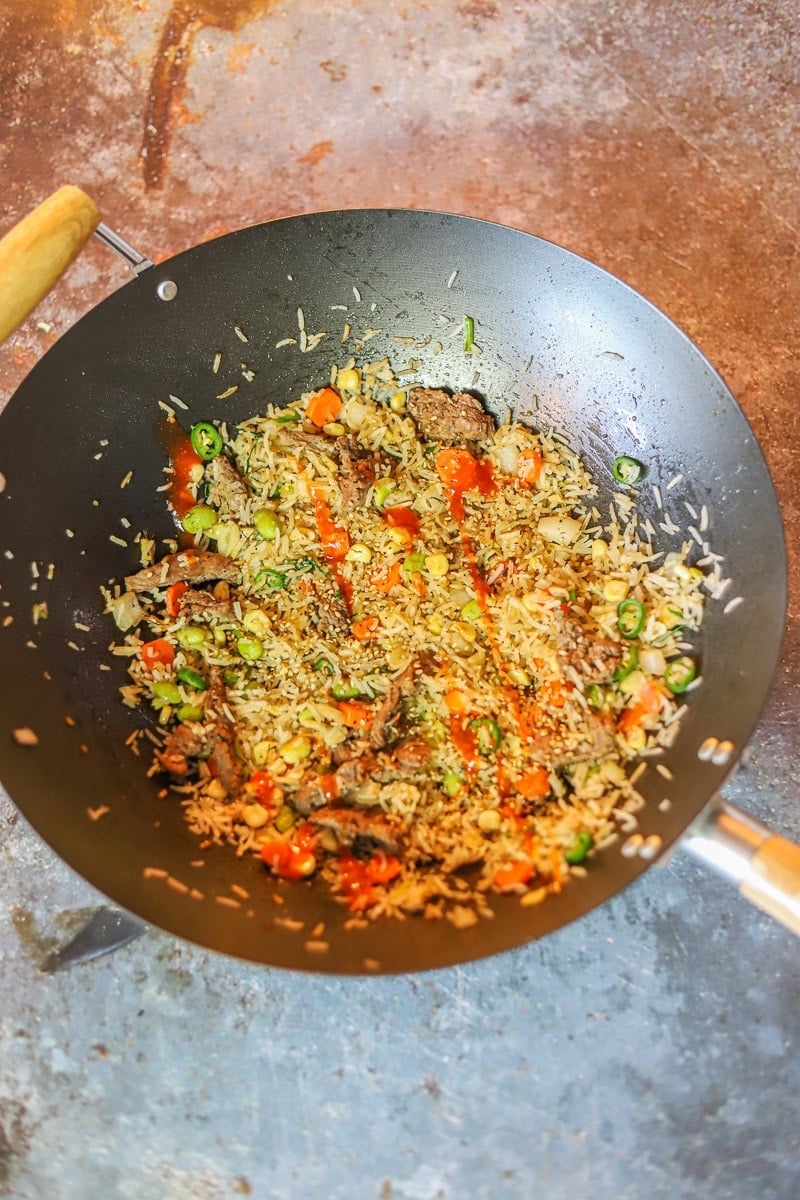 fried rice in a wok