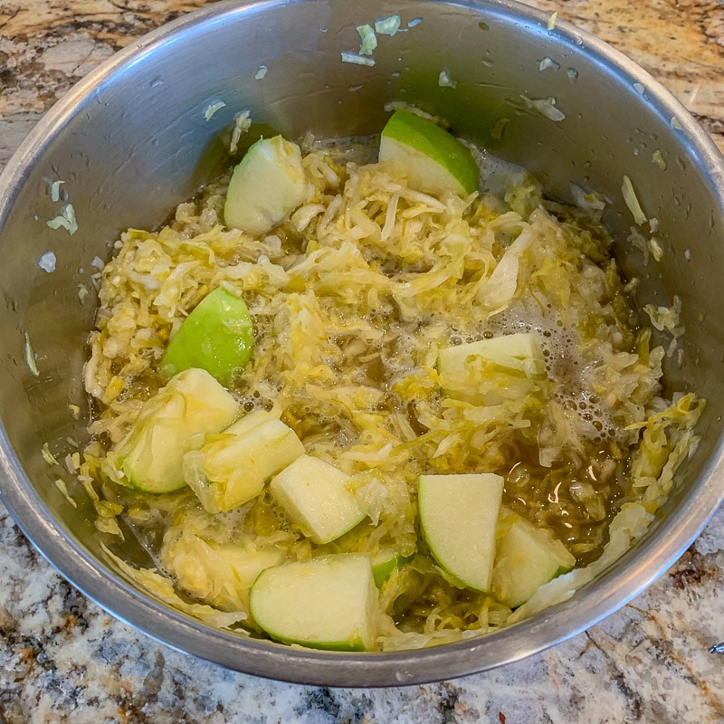chopped apple and sauerkraut in a bowl