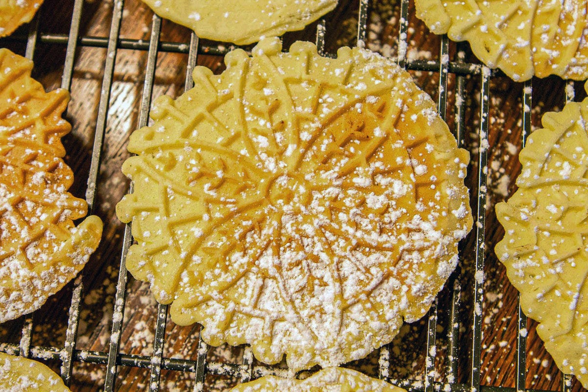 pizzelle on cooling rack