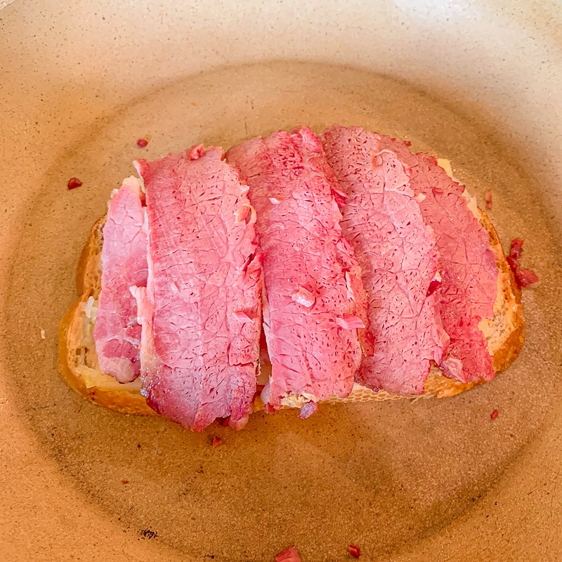 reuben sandwich in a pan