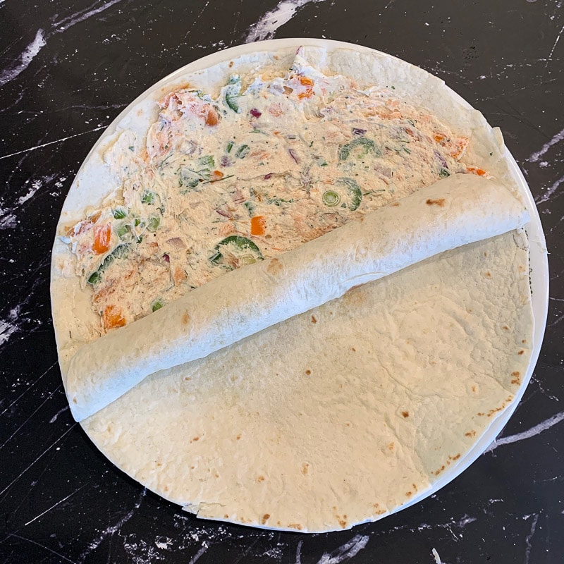 smoked salmon and cream cheese rolled in tortilla