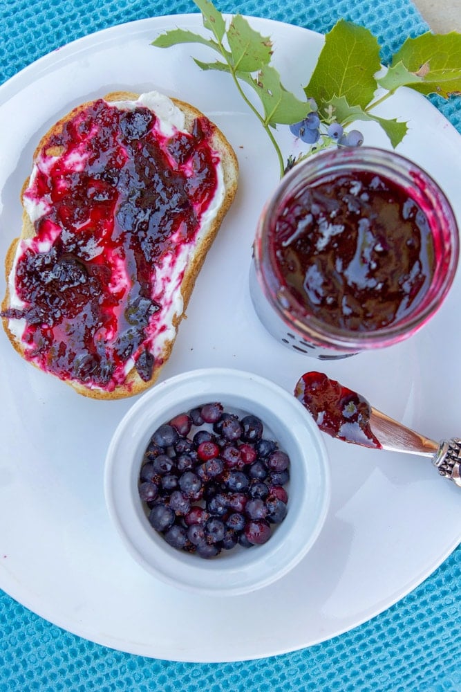 jam and toast on a white plate
