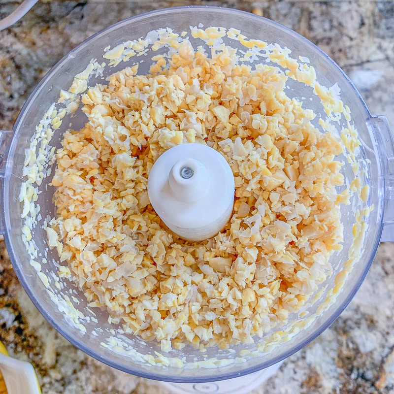 ground up garbanzo beans in a food processor