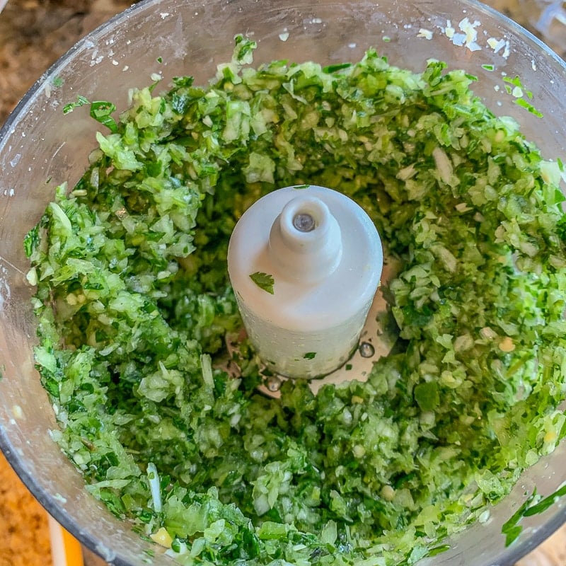 ground up herbs in a food processor