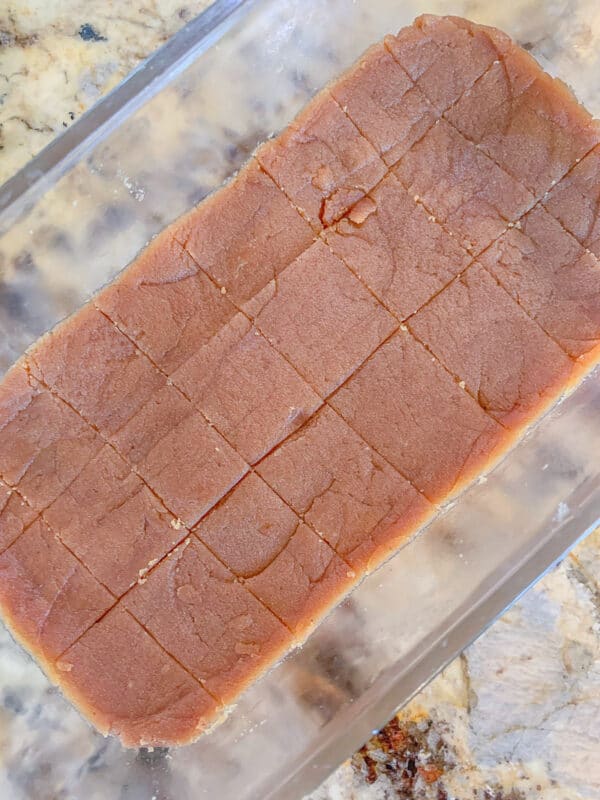 sliced halwa recipe in a loaf pan