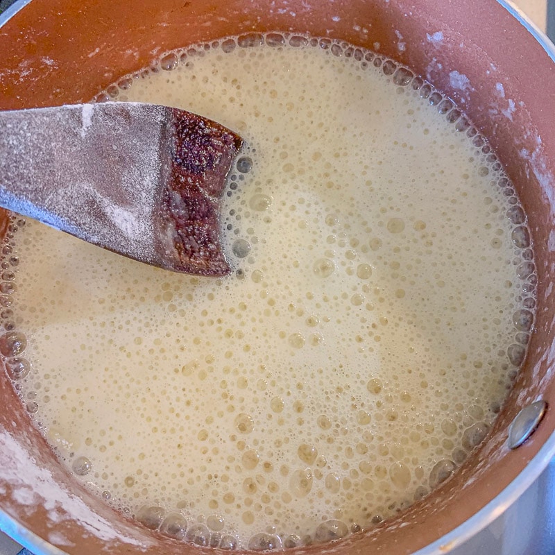 stirring melted butter in a pan