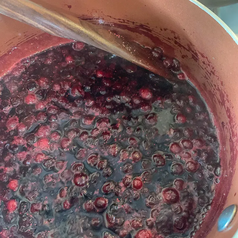 huckleberry la salsa en una olla