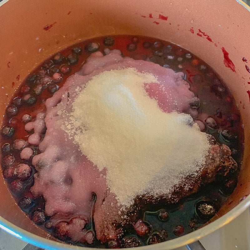 Huckleberry Sauce ingredients in a pot