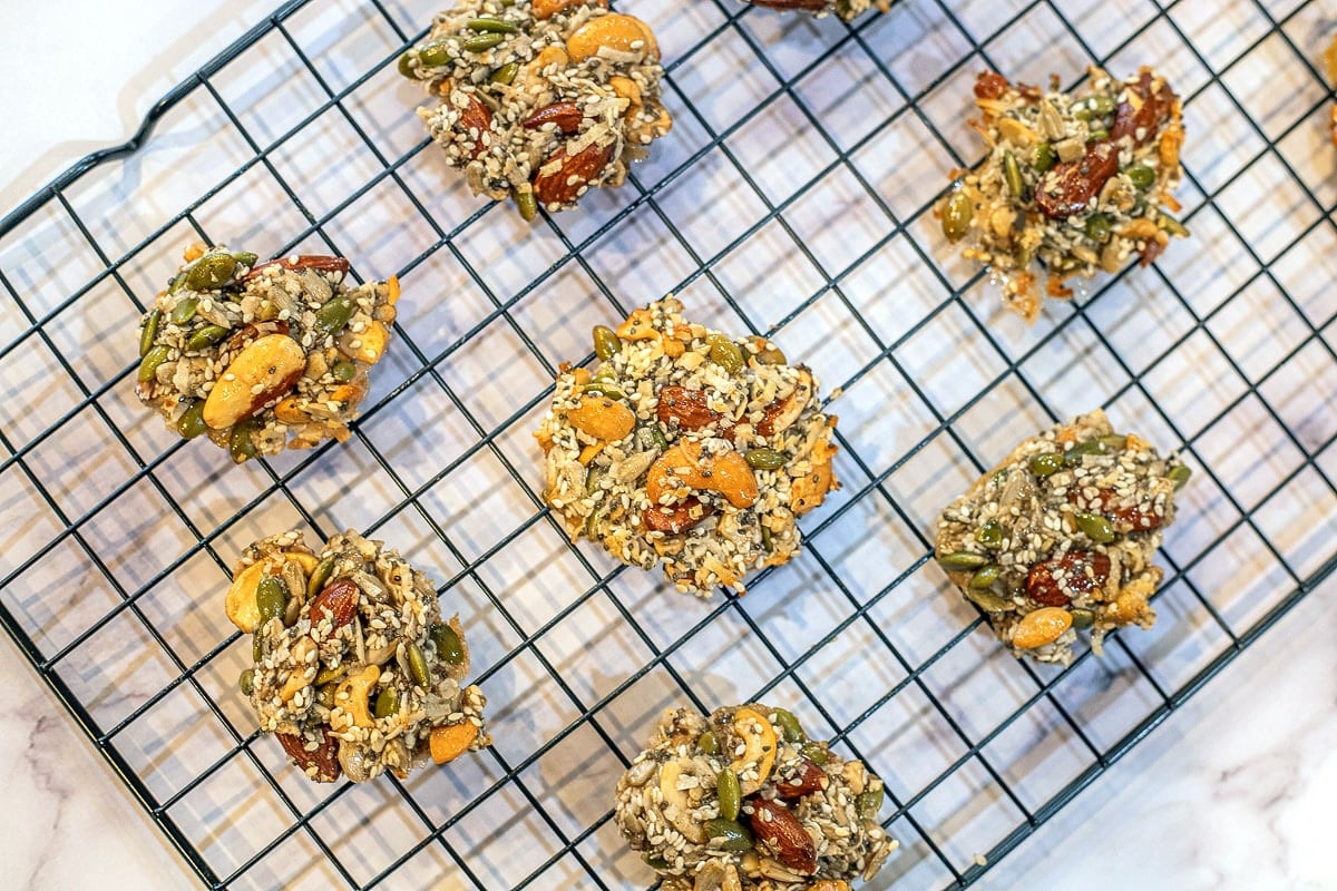 nut clusters on a cooling rack.