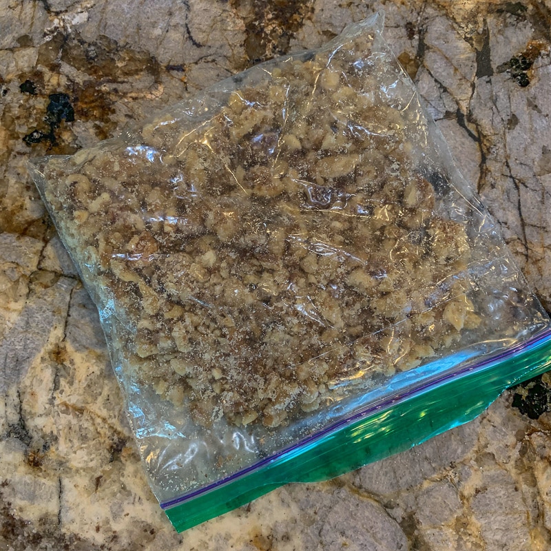crushed walnuts in a ziplock bag