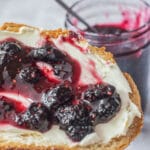 mulberry jam on bread with mulberry jam jar