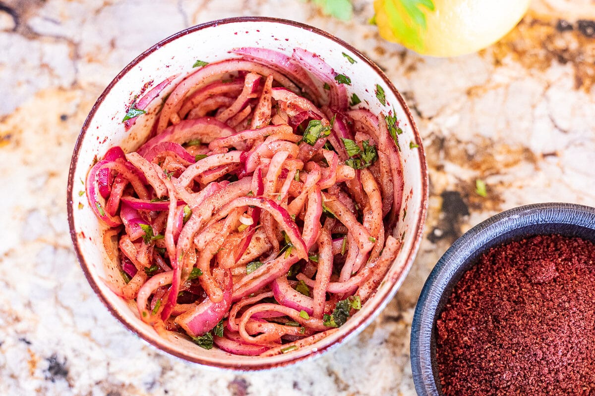 marinated sumac onions in a bowl