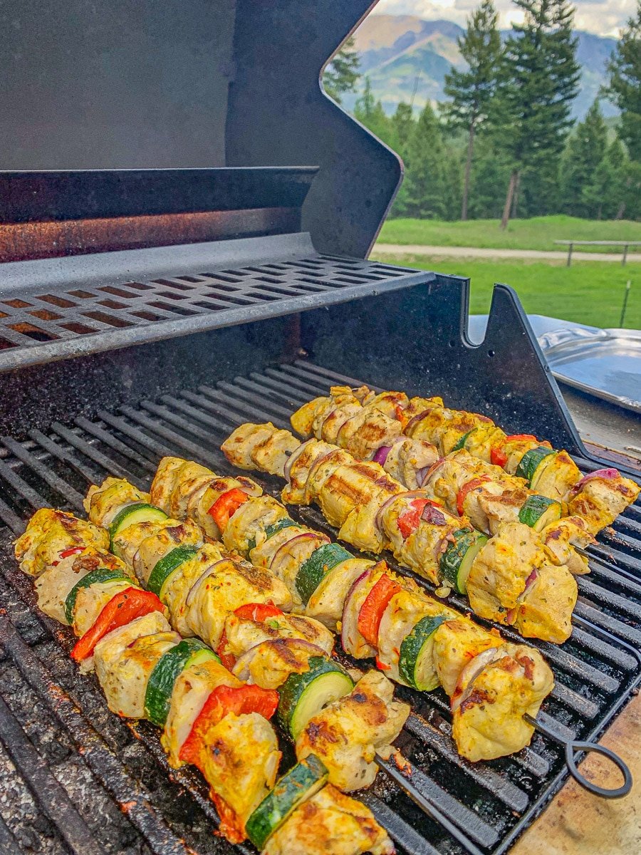 Joojeh kabobs on the grill