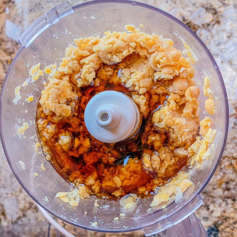 ground chickpeas and maple syrup in a food processor
