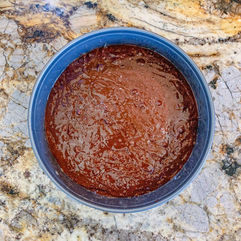 unbaked brownies in a pan