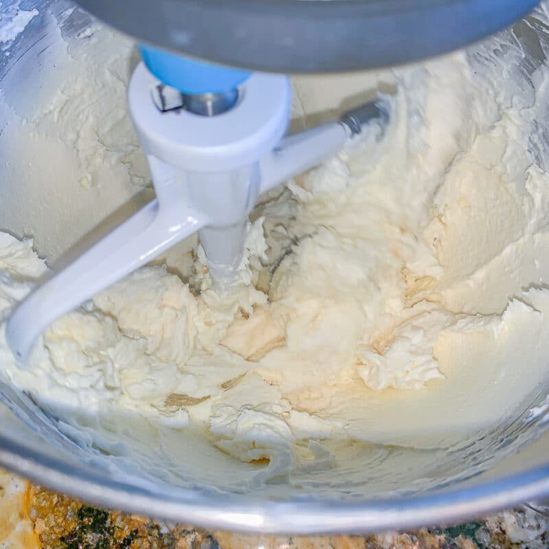 cheesecake ingredients in a mixer