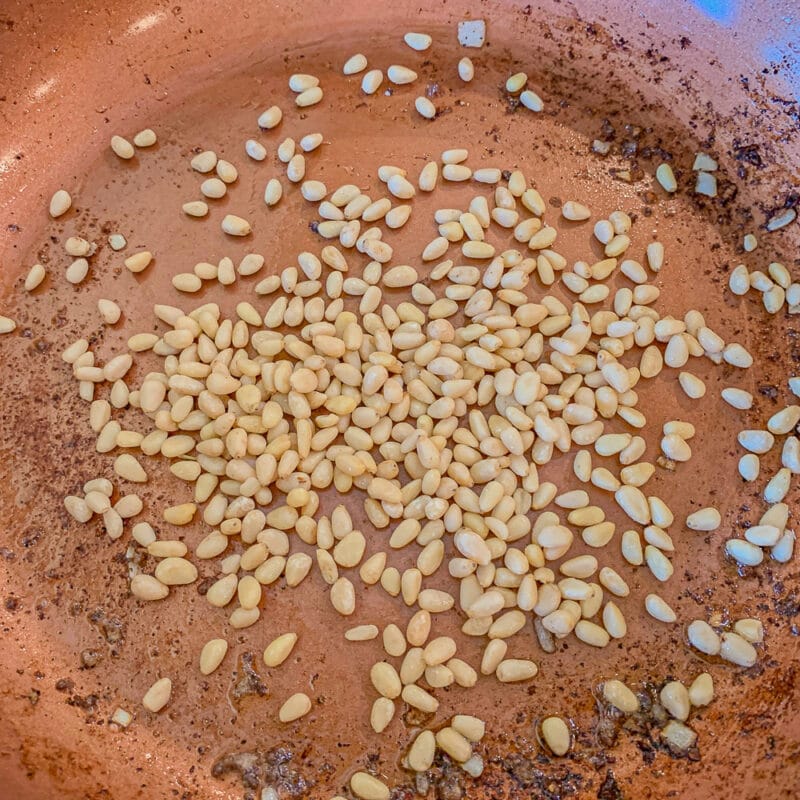 pine nuts in  a skillet