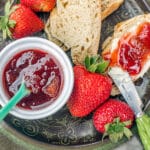 rhubarb strawberry jam with toast and strawberries