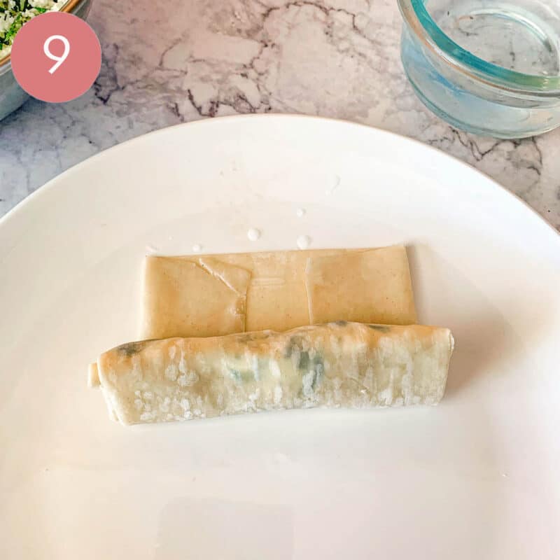 burek (egg roll) rolled almost all the way on a white plate