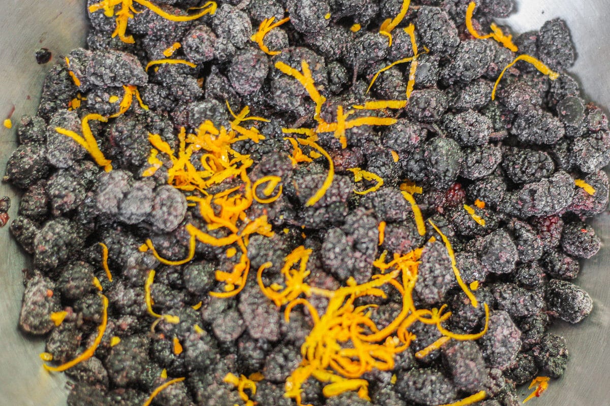 frozen mulberries and orange zest