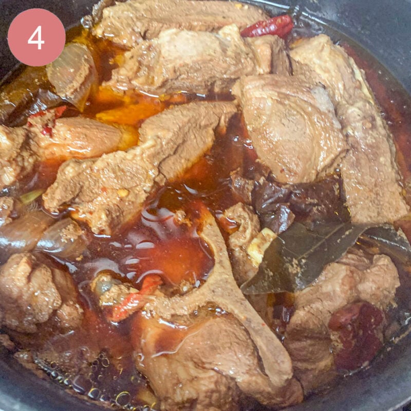 cooked pork, chilis, onions in rich broth