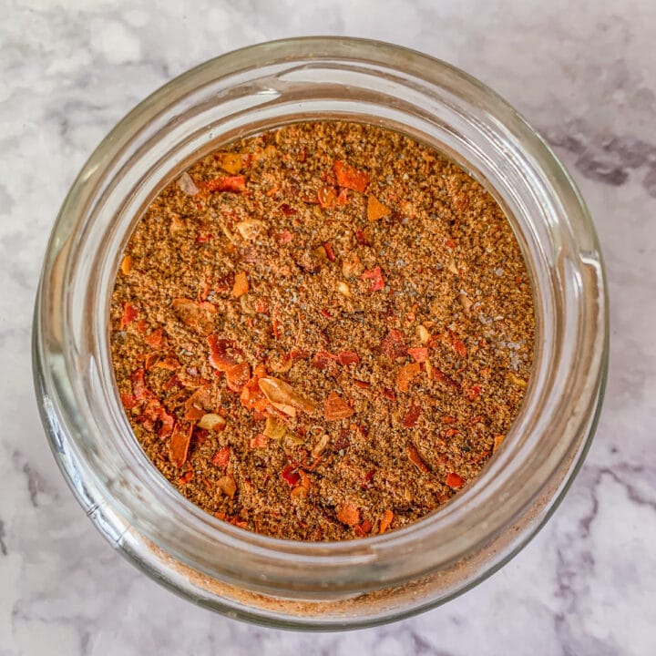 shawarma seasoning blend in a round glass jar without a lid