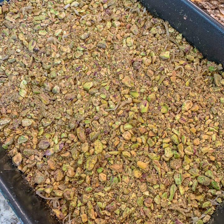 pan of Kadayif with pistachios