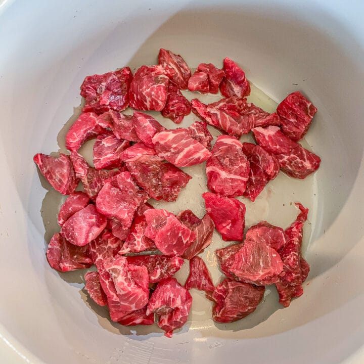 raw stew meat in an instant pot