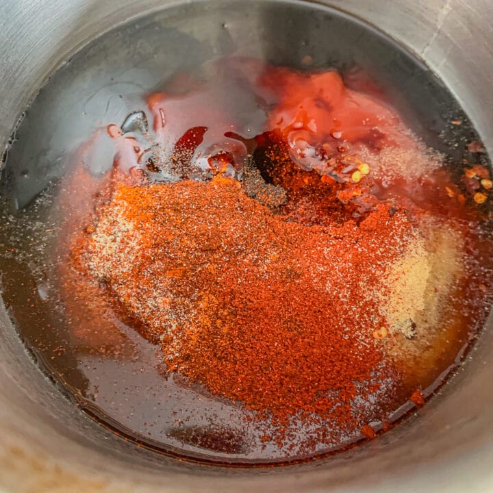 bbq sauce ingredients in a sauce pan