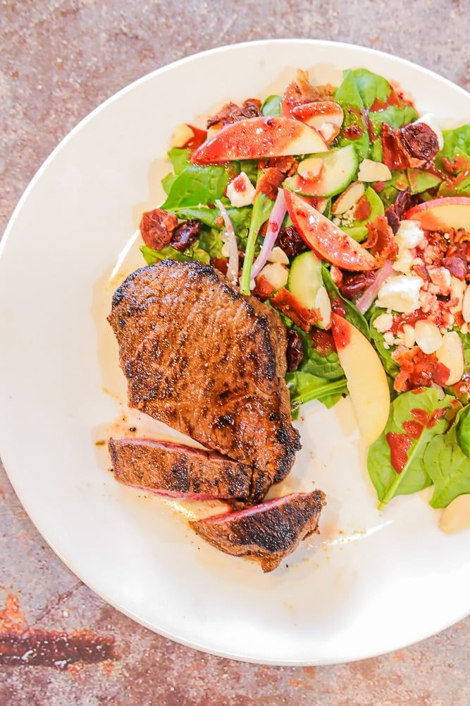 venison steak and salad