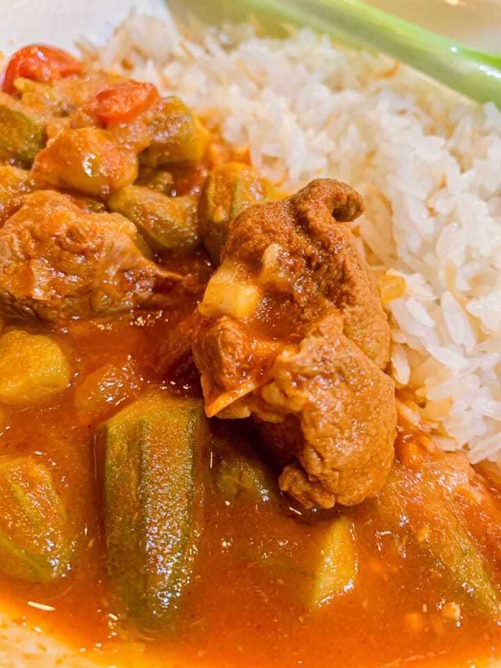 okra stew or bamia over white rice