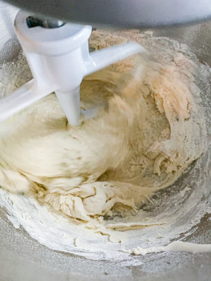 mixing dough with mixer