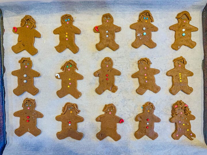 gingerbread men cookies on a baking sheet