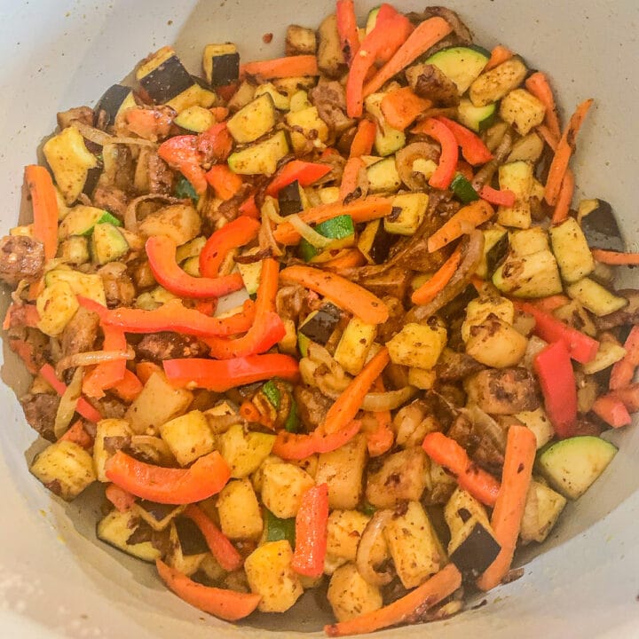 sauteed veggies in an instant pot for vegan biryani
