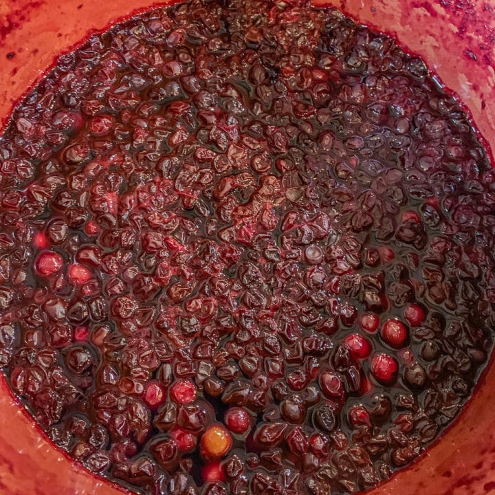 cooked huckleberries in pot