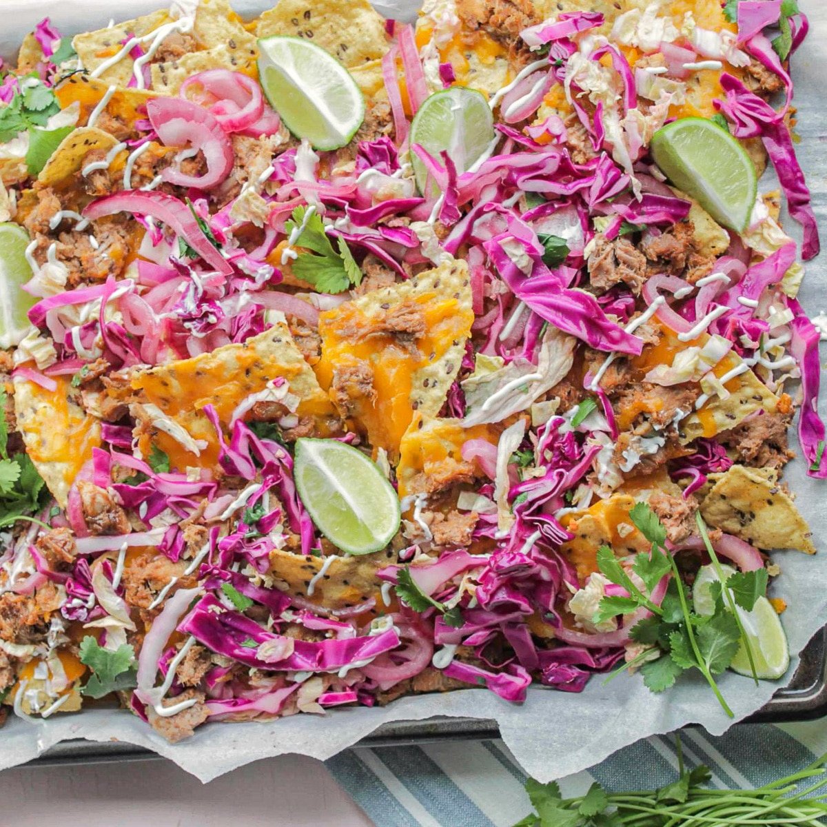 pulled pork nachos and coleslaw.