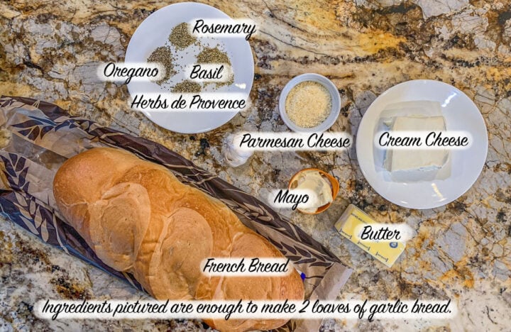 garlic bred ingredients, labeled.
