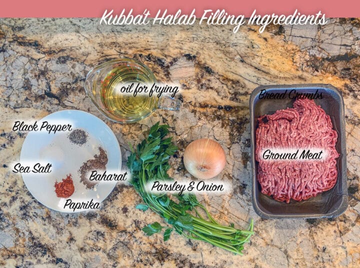 Kubba Halab filling ingredients, labeled