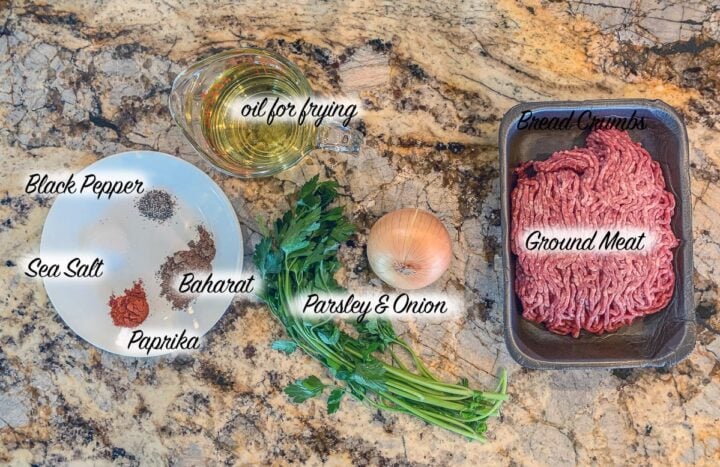 Kubba Halab filling ingredients, labeled