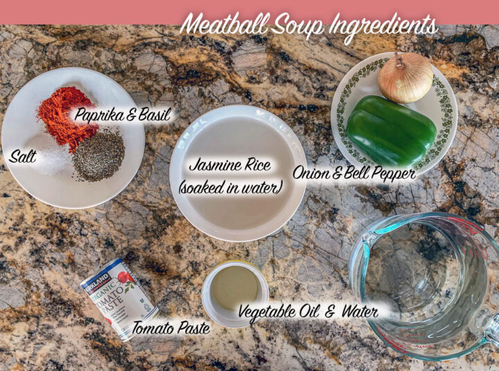 meatball soup ingredients, labeled 