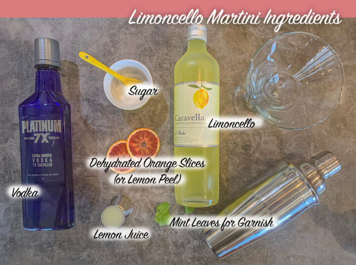 limoncello martini ingredients, labeled