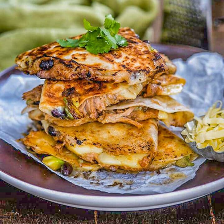 pulled pork quesadillas in a plate