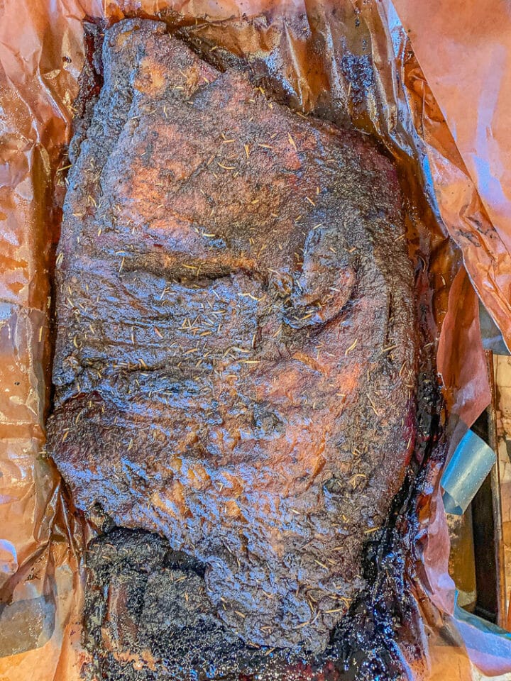 Traeger smoked Brisket on butcher paper