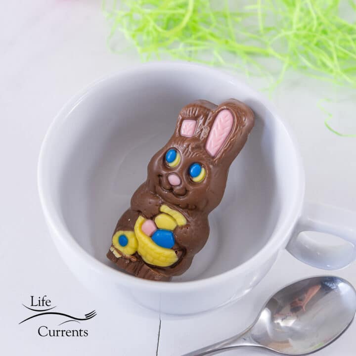 easter chocolate bunny in a white cup