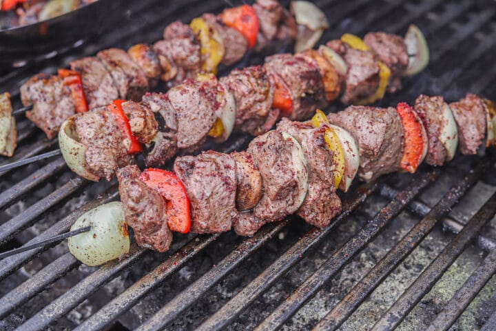 lamb shish kabobs on a grill