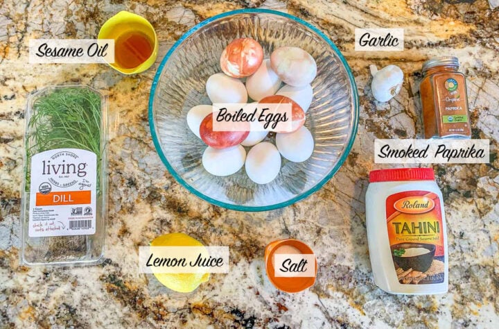 deviled eggs ingredients labeled.