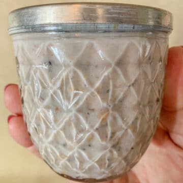 high protein overnight oats  in a glass jar