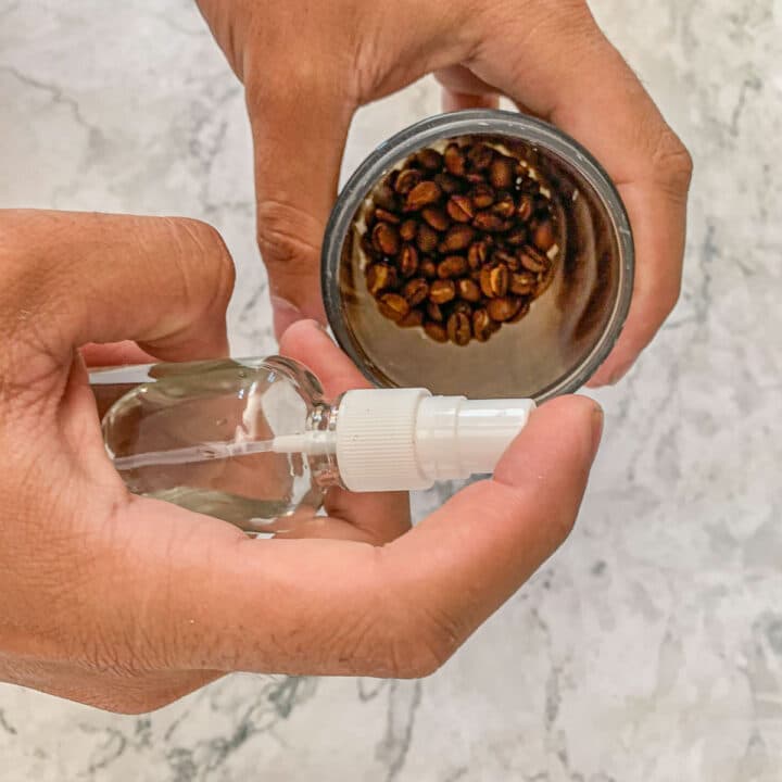 spraying coffee beans with water